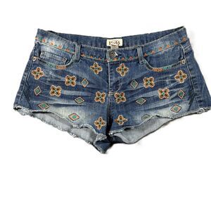 Mudd Women Y2K Vintage Short Shorts Micro Mini Jean Denim Embroidered Sz 11 L139